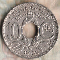 Монета 10 сантимов. 1923 год, Франция. "Молния".