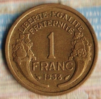 Монета 1 франк. 1938 год, Франция.