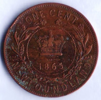 Монета 1 цент. 1865 год, Ньюфаундленд.