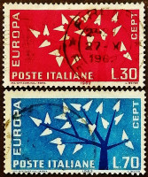 Набор почтовых марок (2 шт.). "Европа (C.E.P.T.)". 1962 год, Италия.