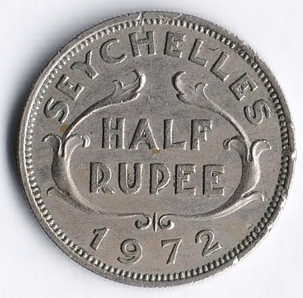 Монета 1/2 рупии. 1972 год, Сейшельские острова.