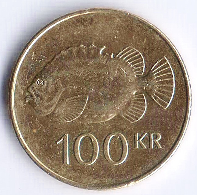 Монета 100 крон. 2011 год, Исландия.