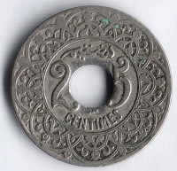Монета 25 сантимов. 1921(Py) год, Марокко (протекторат Франции).