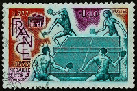 Почтовая марка. "Настольный теннис". 1977 год, Франция.