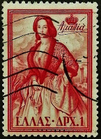 Почтовая марка (1 др.). "Королева Амалия''. 1957 год, Греция.