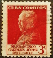 Почтовая марка (3 c.). "Франсиско Каррера Хустис". 1953 год, Куба.