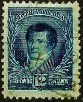 Почтовая марка (12 c.). "Мануэль Бельграно". 1893 год, Аргентина.