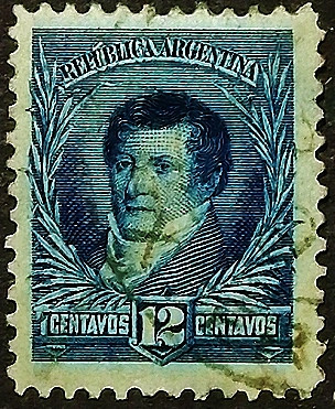 Почтовая марка (12 c.). "Мануэль Бельграно". 1893 год, Аргентина.