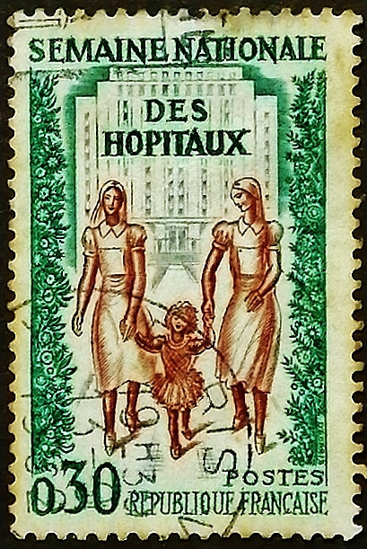 Почтовая марка. "Национальная неделя госпиталей". 1962 год, Франция.