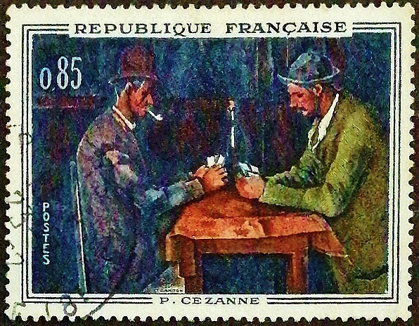 Почтовая марка. «Игроки в карты» - Поль Сезанн. 1961 год, Франция.