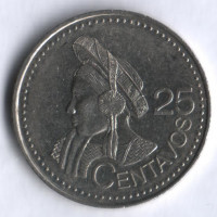 Монета 25 сентаво. 2000 год, Гватемала.