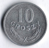 Монета 10 грошей. 1970 год, Польша.