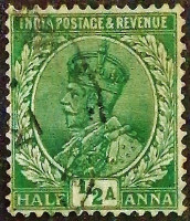 Почтовая марка (⅟₂ an.). "Король Георг V". 1912 год, Британская Индия. Почтовая марка (⅟₂ an.). "Король Георг V". 1912 год, Британская Индия.