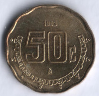 Монета 50 сентаво. 1993 год, Мексика.