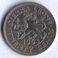 Монета 20 центов. 1964 год, Сьерра-Леоне.