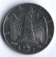 Монета 1 лира. 1942(Yr.XХ) год, Италия. Магнитная.