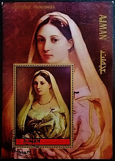 Мини-блок. «Женщина в вуали» - Рафаэль. 1972 год, Аджман.