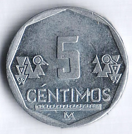 Монета 5 сентимо. 2008 год, Перу.