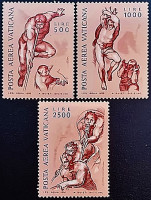 Набор марок (3 шт.). "Фрески Микеланджело". 1976 год, Ватикан.