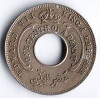 Монета 1/10 пенни. 1908 год, Британская Западная Африка. Тип 2.