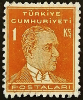 Почтовая марка (1 k.). "Кемаль Ататюрк". 1954 год, Турция.