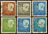 Набор почтовых марок (6 шт.). "Король Густав VI Адольф (белая надпись)". 1961-1971 годы, Швеция.