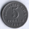 Монета 5 пфеннигов. 1920 год (J), Германская империя.