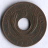 Монета 5 центов. 1936(KN) год, Британская Восточная Африка.