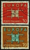 Набор почтовых марок (2 шт.). "Европа (C.E.P.T.)". 1963 год, Италия.