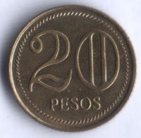 Монета 20 песо. 2006 год, Колумбия.