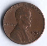 1 цент. 1963(D) год, США.
