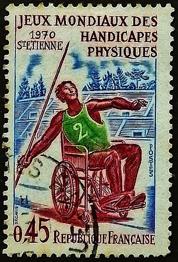 Почтовая марка. "Всемирные игры для людей с ограниченными физическими возможностями, Сент-Этьен". 1970 год, Франция. Почтовая марка. "Всемирные игры для людей с ограниченными физическими возможностями, Сент-Этьен". 1970 год, Франция.