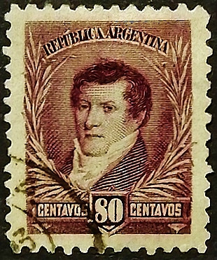 Почтовая марка (80 c.). "Мануэль Бельграно". 1896 год, Аргентина.