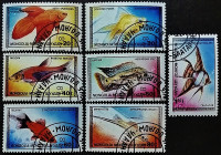 Набор почтовых марок (7 шт.). "Тропические рыбы". 1987 год, Монголия.
