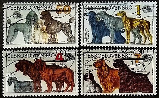 Набор почтовых марок (4 шт.). "Выставка собак Inter Canis, Брно". 1990 год, Чехословакия.
