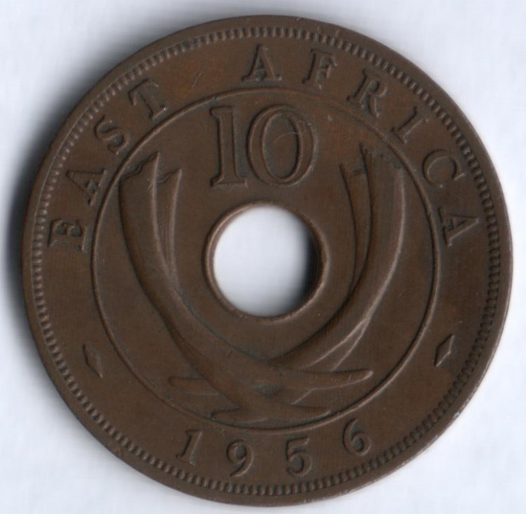 Монета 10 центов. 1956 год, Британская Восточная Африка.