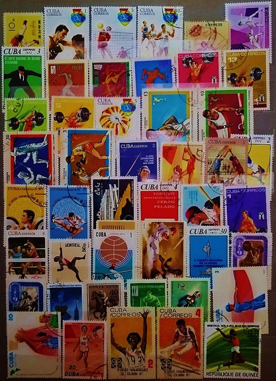 Подборка марок на тему "Спорт". Без повторов (более 140 шт.).