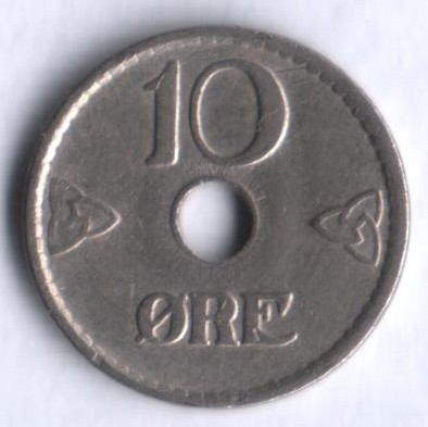 Монета 10 эре. 1947 год, Норвегия.