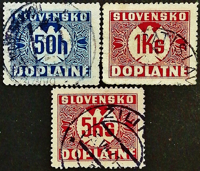 Набор почтовых марок (3 шт.). "Доплата". 1939 год, Словакия.