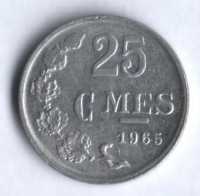 Монета 25 сантимов. 1965 год, Люксембург.