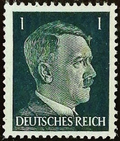Марка почтовая (1 rpf.). "Адольф Гитлер". 1941 год, Германский рейх.