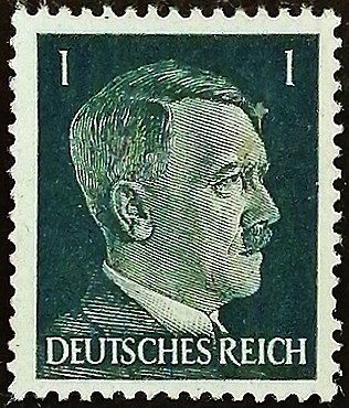 Марка почтовая (1 rpf.). "Адольф Гитлер". 1941 год, Германский рейх.