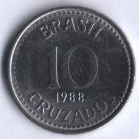 Монета 10 крузадо. 1988 год, Бразилия.