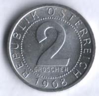 Монета 2 гроша. 1968 год, Австрия.