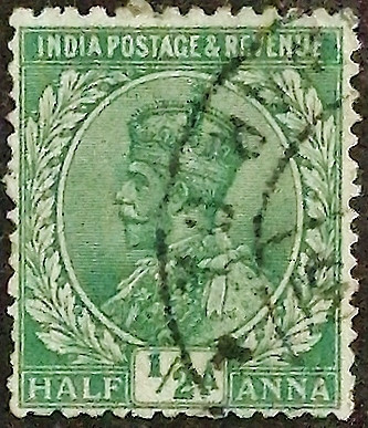 Почтовая марка (⅟₂ an.). "Король Георг V". 1926 год, Британская Индия. Почтовая марка (⅟₂ an.). "Король Георг V". 1926 год, Британская Индия.