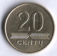Монета 20 центов. 2008 год, Литва.