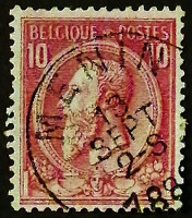 Почтовая марка. "Король Леопольд II". 1884 год, Бельгия.