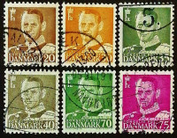 Набор почтовых марок (6 шт.). "Король Фредерик IX". 1950-1951 годы, Дания.