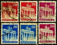 Набор почтовых марок (6 шт.). "Бранденбургские ворота". 1948-1951 годы, Германия (Американо-Британская оккупация (Бизония)).