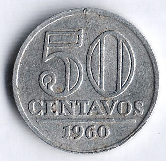 Монета 50 сентаво. 1960 год, Бразилия.